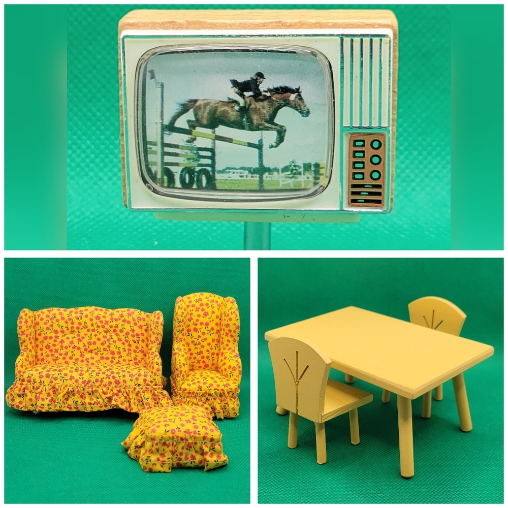 Vintage Lot Dollhouse Furniture TV Lundby Halls Thompson 1960s 70s